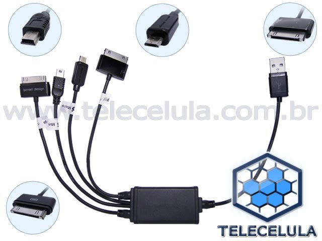 Sem Imagem - CABO DE DADOS (4 EM 1) USB SUPREME CONECTOR MINI, MICRO, IPHONE, IPAD, GALAXY TAB