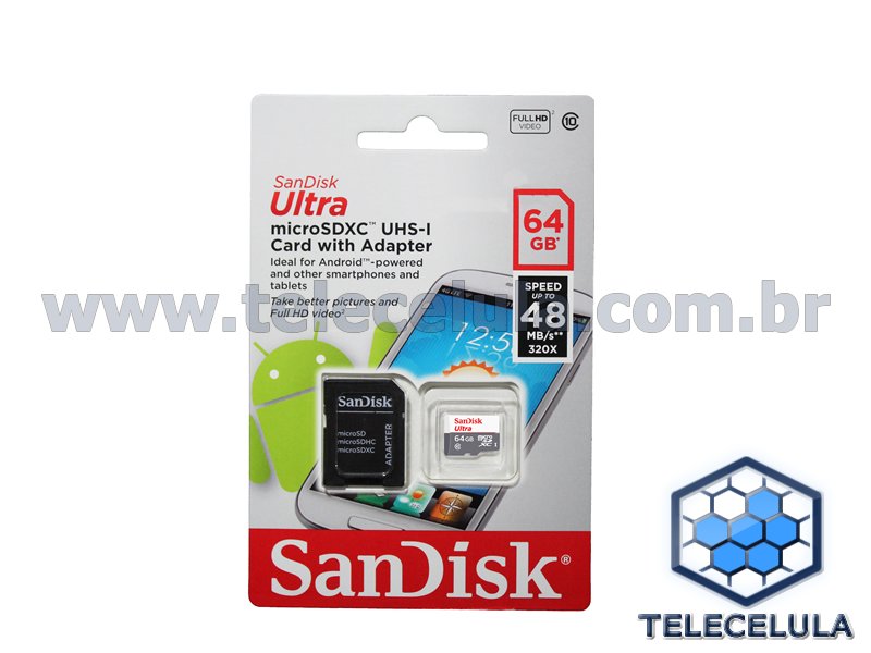 Sem Imagem - CARTO MICRO SD 64GB ULTRA SAN DISK MICROSDX UHS-I COM ADAPTADOR