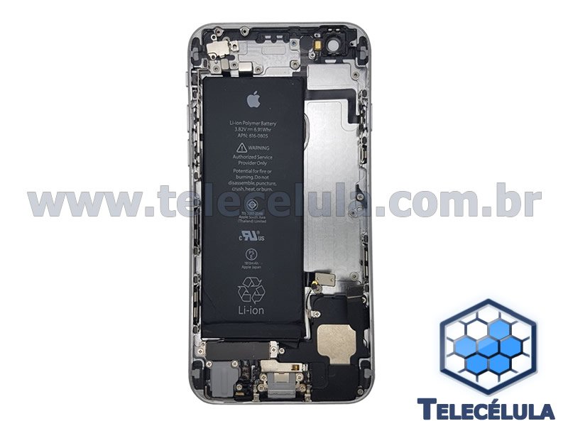 Sem Imagem - HOUSING TRASEIRO APPLE IPHONE 6 - A1586 - BATERIA FLEX CARGA, VOLUME/POWER MONTADO-CINZA ORIGINAL