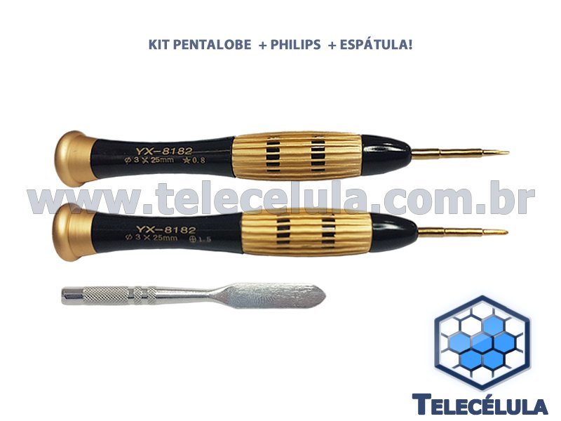 Sem Imagem - KIT DE 02 CHAVES GOLD (PENTALOBE 0.8 / PHILIPS 1.5 ) PROFISSIONAL + ESPTULA METLICA