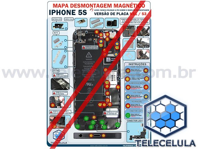 Sem Imagem - MAPA PARA DESMONTAGEM TELECELULA MAGNTICO E PLASTIFICADO APPLE IPHONE 5S