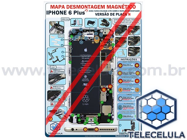 Sem Imagem - MAPA PARA DESMONTAGEM TELECELULA MAGNTICO PLASTIFICADO IPHONE 6 PLUS