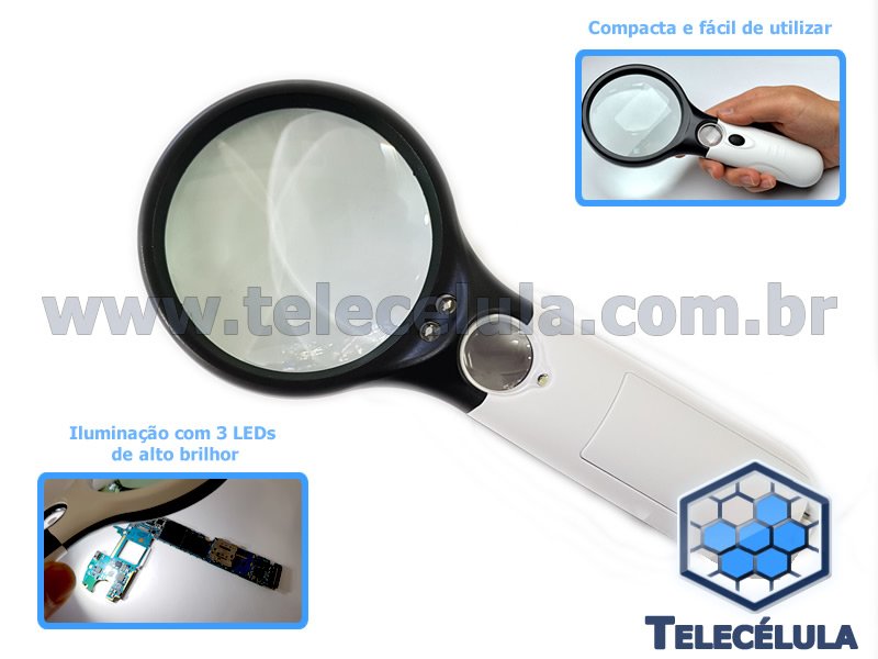 Sem Imagem - LUPA DE M�O COM ILUMINA��O DE LED COM AUMENTO DE 3X LENTE GRANDE E 45X LENTE PEQUENA