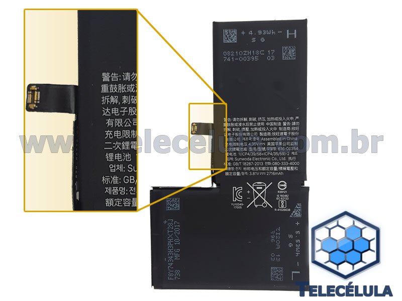 Sem Imagem - BATERIA DUPLA PARA IPHONE X ORIGINAL APN 616-00354 , A1901 - 2716MAH