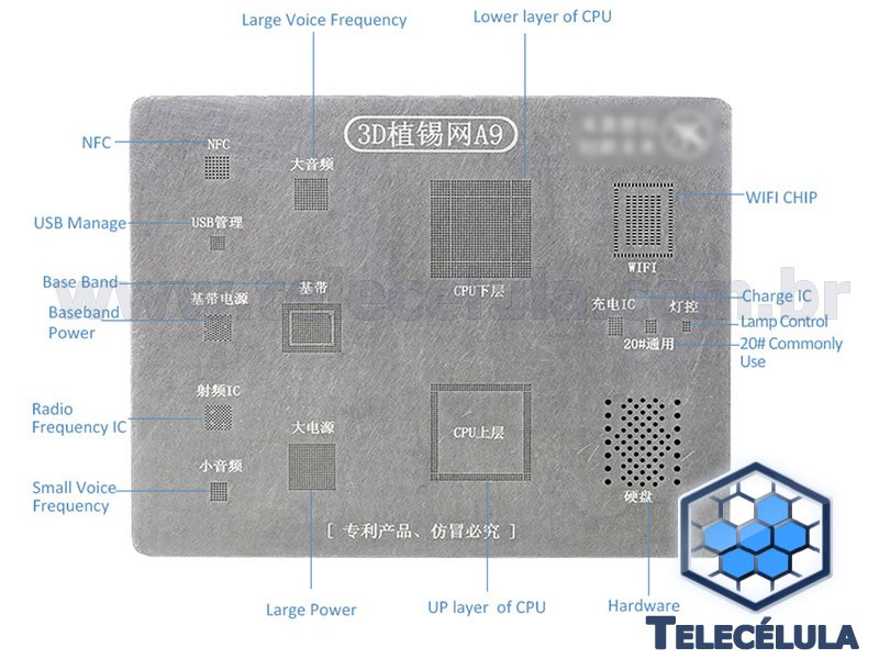 Sem Imagem - STENCIL KAISI 3D DE RETRABALHO CPU A9 PARA REBALLING PARA IPHONE 6S E IPHONE 6S PLUS