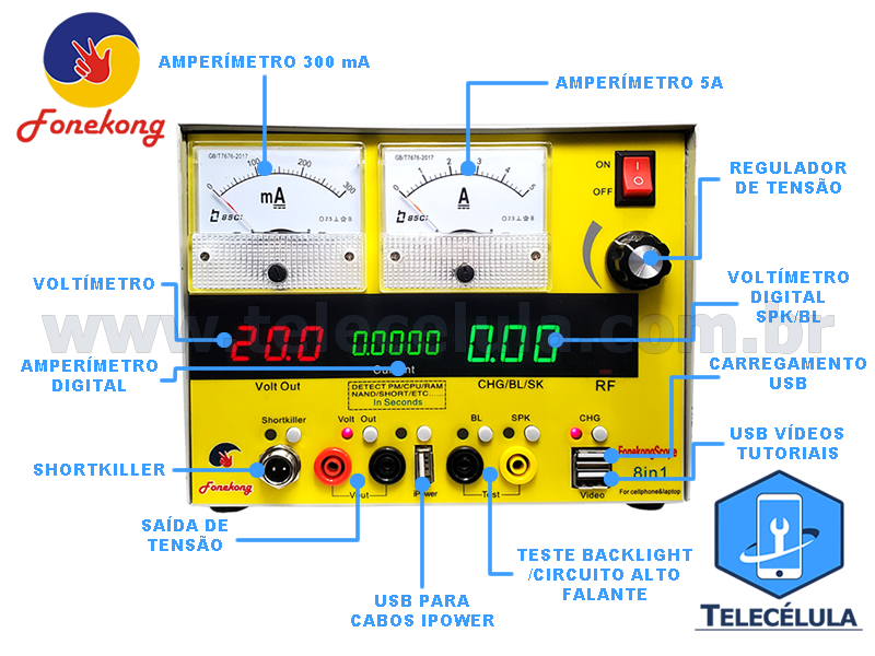 Sem Imagem - NOVO FONESCOPE 8 EM 1 SHORTKILLER, FONTE DIGITAL E ANALGICA, BACK LIGHT, RR, SPK FONEKONG 220V