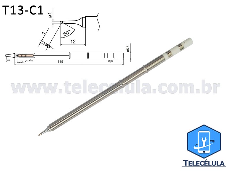 Sem Imagem - PONTA COM RESISTNCIA PARA FERRO DE SOLDA BAKON 950D T13 C1, T13C1, T13-C1 ORIGINAL