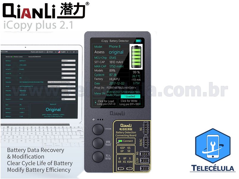 Sem Imagem - ICOPY PLUS 2.1 + PCI BATERIA, LCD FALHA AMBIENTE LIGHT, TRUE TONE, VIBRA 7, 7P, 8, 8P, X, XS,XS MAX