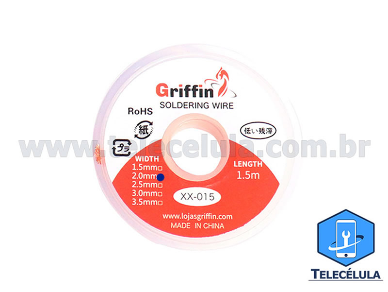 Sem Imagem - REMOVEDOR DE SOLDA ( MALHA DE SOLDA ) GRIFFIN XX-015 2.0 MILIMETROS POR 1.5 METROS