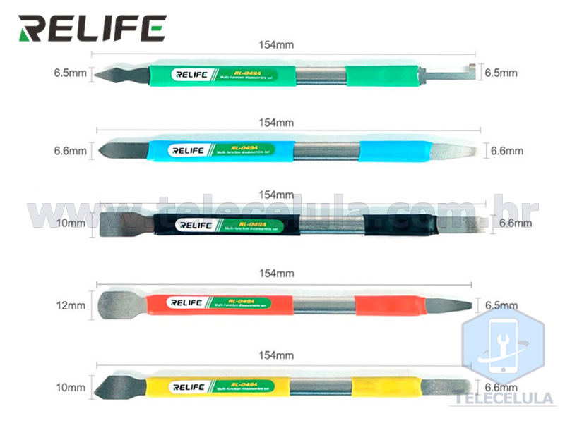 Sem Imagem - KIT DE 05 ESPTULAS RELIFE RL-049A DUPLAS PARA DESMONTAGEM SMARTPHONES USO GERAL