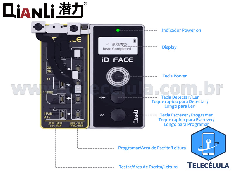 Sem Imagem - QIANLI ID FACE PARA REPARO DOT PROJECTOR SUPORTA IPHONES X, XS, XR, XSMAX, 11, 11 PRO, 11 PRO MAX