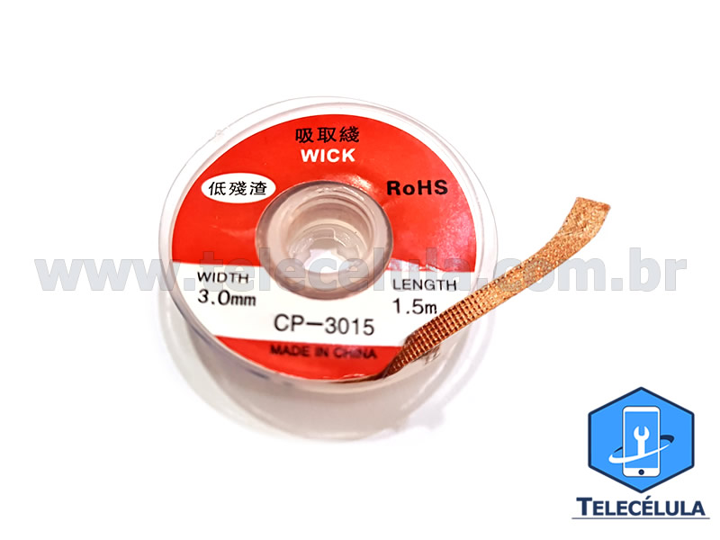 Sem Imagem - REMOVEDOR PROFISSONAL DE SOLDA LEAD WICK CP-3015 (MALHA DE SOLDA)