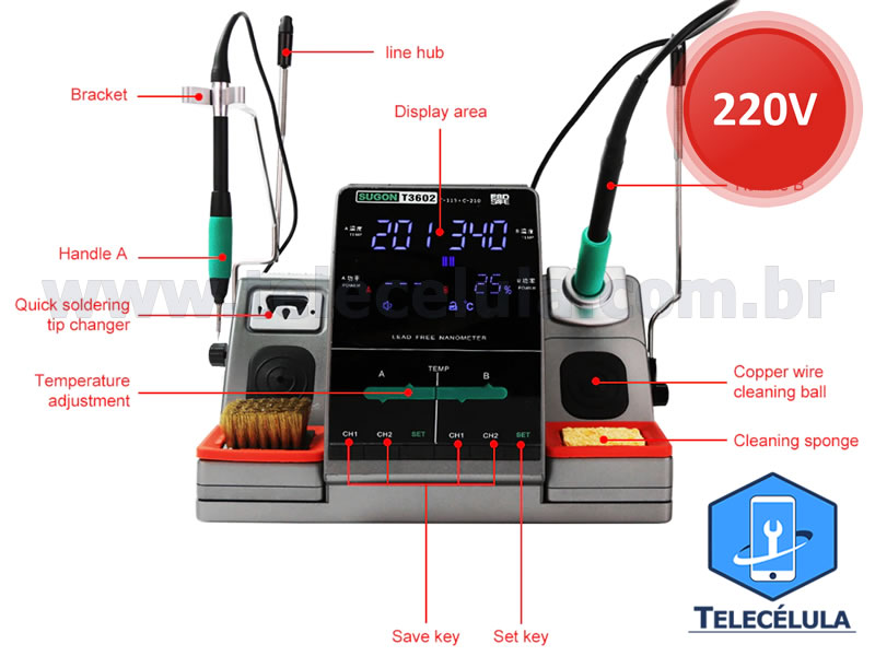 Sem Imagem - ESTAO SOLDA SUGON T-3602, T3602 DUPLA 01 PONTA JBC C210 MINI E 01 PONTA C115 NANO , 120W X 220 VAC