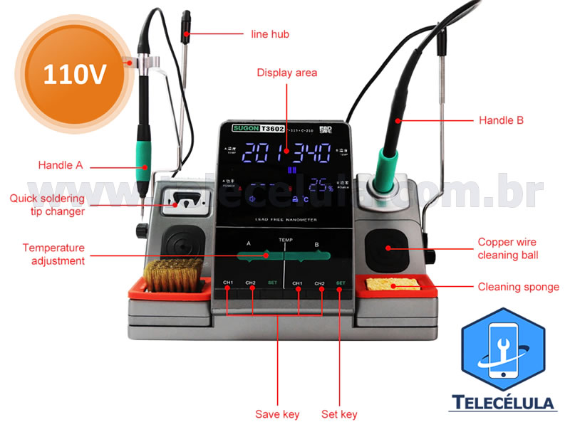 Sem Imagem - ESTAO SOLDA SUGON T-3602, T3602 DUPLA 01 PONTA JBC C210 MINI E 01 PONTA C115 NANO , 120W X 110 VAC