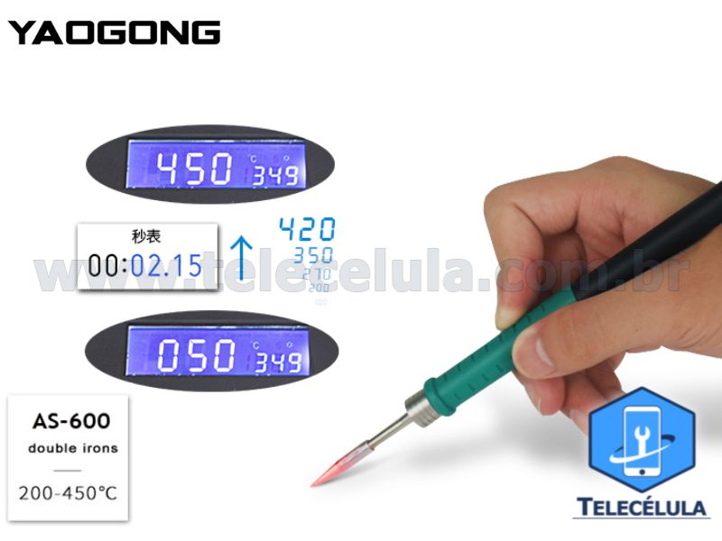 Sem Imagem - ESTAO SOLDA DUPLA AJUSTVEL DIGITAL AS600, COM 02 PONTAS PADRO C245 PROFISSIONAL 75W X 2 - 220V