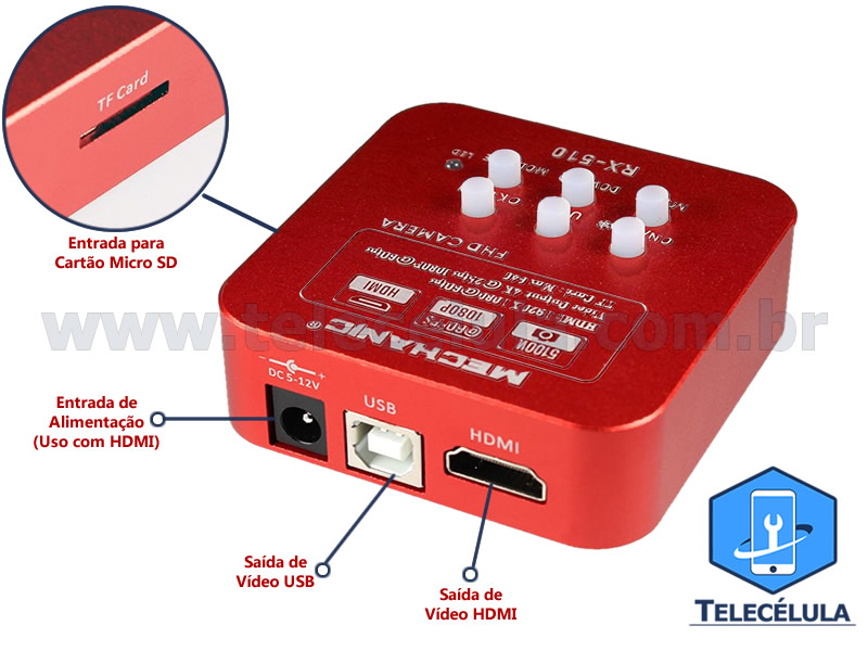 Sem Imagem - CMERA MECHANIC RX-510 HDMI E USB 4K@25FPS OU FULL HD 1080@60FPS 51 MEGA PIXEL PARA MICROSCPIO