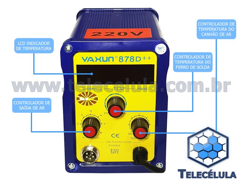 Sem Imagem - ESTAO DE SOLDA AR QUENTE COM FERRO DE SOLDA YA XUN 878D++ DIGITAL 220 VOLTS