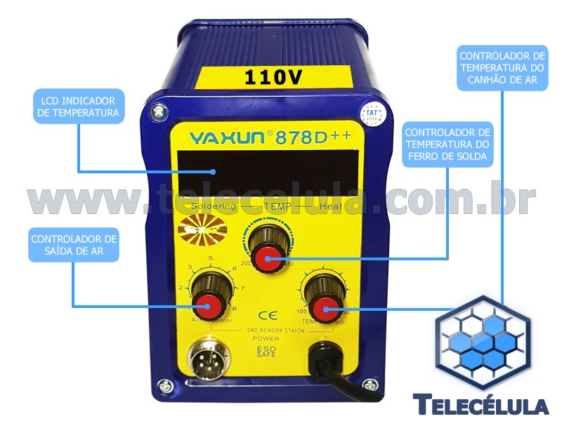Sem Imagem - ESTAO DE SOLDA AR QUENTE COM FERRO DE SOLDA YA XUN 878D++ DIGITAL 110 VOLTS
