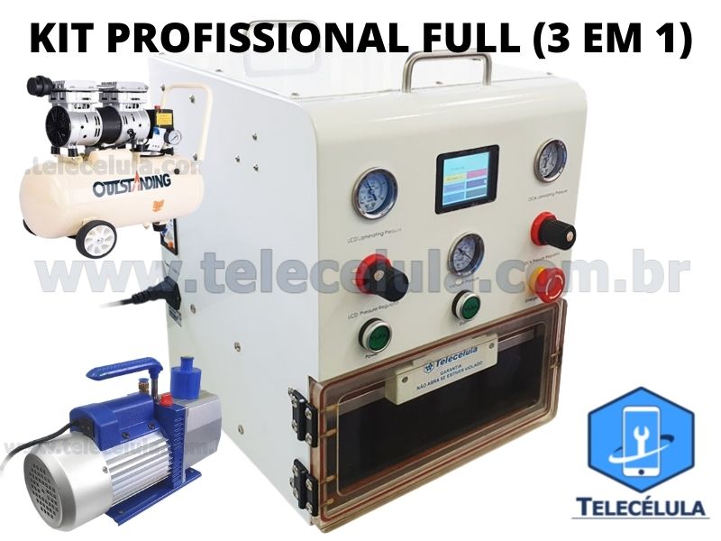 Sem Imagem - KIT PROFISSIONAL FULL (3 EM 1) SUPER LAMINADORA X13S + COMPRESSOR 30L + BOMBA VCUO 8CFM- 220 VOLTS