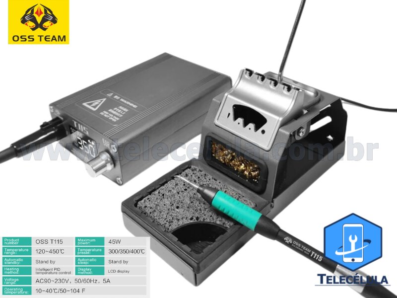 Sem Imagem - FERRO DE SOLDA BIVOLT OSS TEAM NANO T115 MICROCONTROLADO 45W - COMPATVEL PONTAS JBC C115