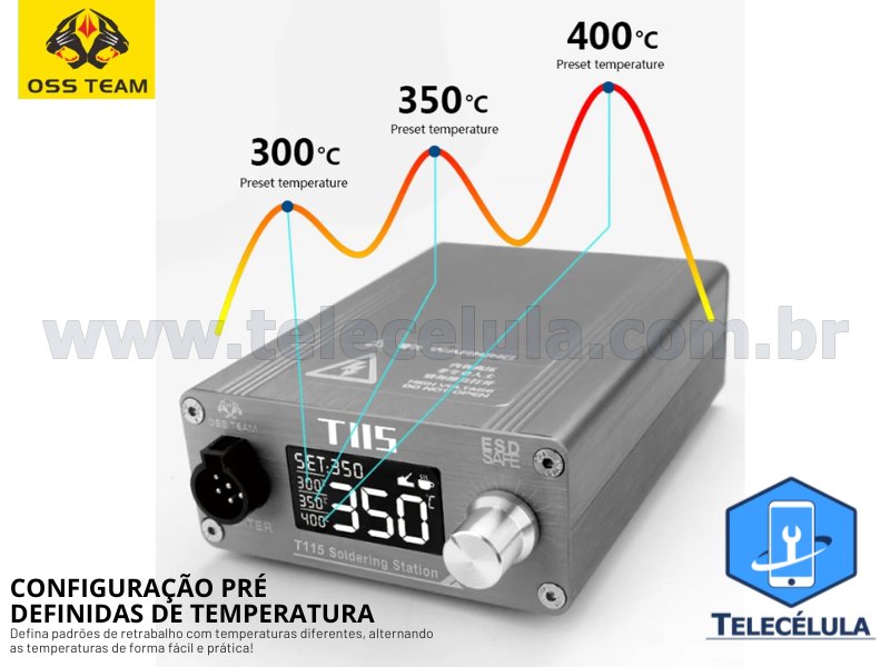 Sem Imagem - FERRO DE SOLDA BIVOLT OSS TEAM NANO T115 MICROCONTROLADO 45W - COMPATVEL PONTAS JBC C115