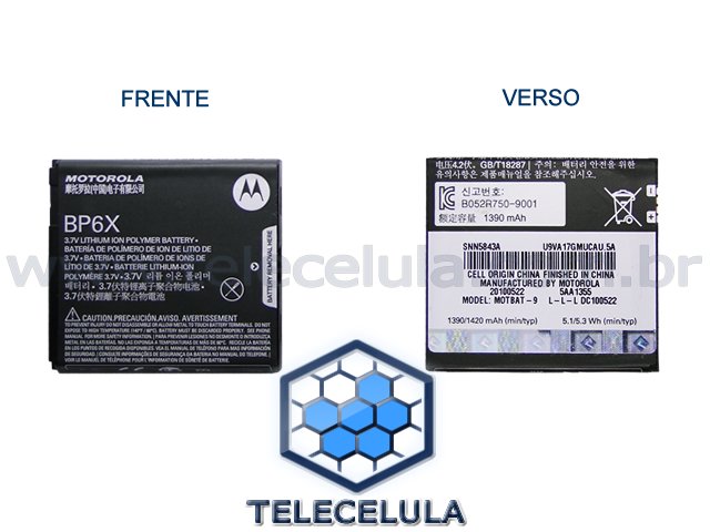 Sem Imagem - BATERIA MOTOROLA BP6X A853, A953, MB200, XT316, XT317, XT390 ORIGINAL