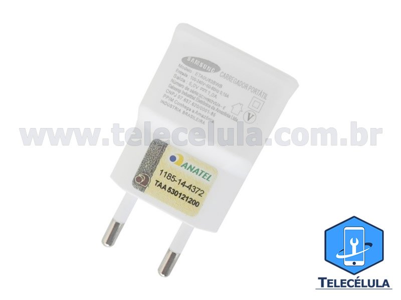 Sem Imagem - CARREGADOR PORTTIL SAMSUNG ETA0U83BWB USB COMPATVEL GALAXY - SADA 5 VDC X 1A BIVOLT SEM CABO