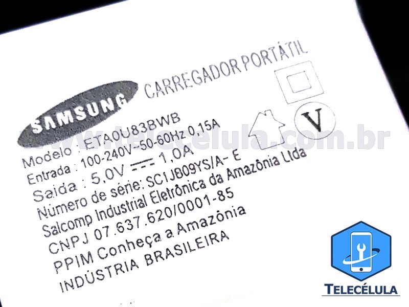 Sem Imagem - CARREGADOR PORTTIL SAMSUNG ETA0U83BWB USB COMPATVEL GALAXY - SADA 5 VDC X 1A BIVOLT SEM CABO