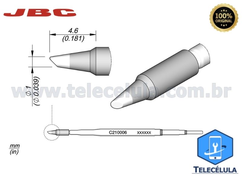 Sem Imagem - PONTA CARTUCHO PARA FERRO DE SOLDA JBC ORIGINAL C210-006, C210006 CNICA