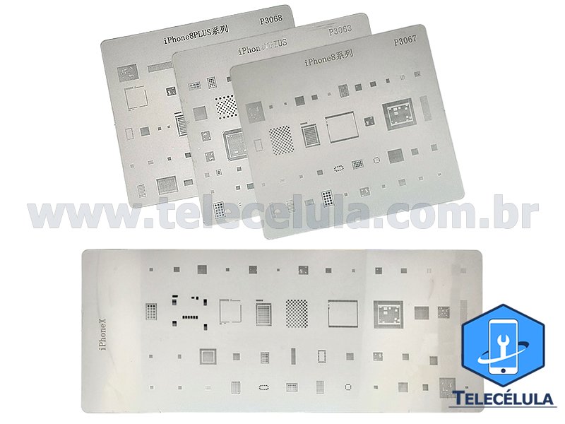 Sem Imagem - KIT DE 04 STENCIL DE REBALLING IPHONES MODELOS: 7P, 8, 8P E X