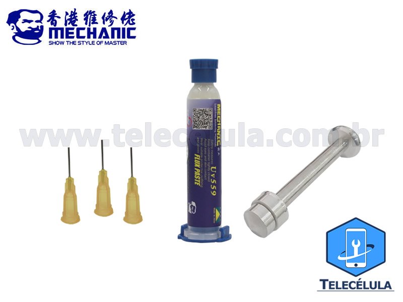 Sem Imagem - FLUXO DE SOLDA PASTOSO MECHANIC UV559 10CC RETRABALHO BGA REBALLING, REFLOW + MBOLO E BICOS