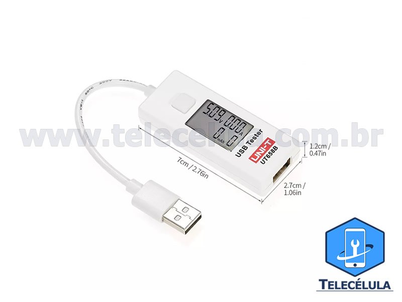 Sem Imagem - MULTIMEDIDOR USB COM VOLTMETRO E AMPERMETRO SIMULTNEO UT658B DIGITAL SUPORTA 3V ~ 9.0V X 3.5A