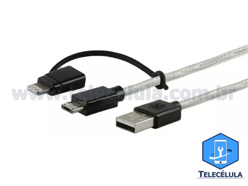 Sem Imagem - CABO 1.8 METROS MICRO USB + ADAPTADOR LIGHTNING CARGA E DADOS CERTIFICADO APPLE MARCA GE