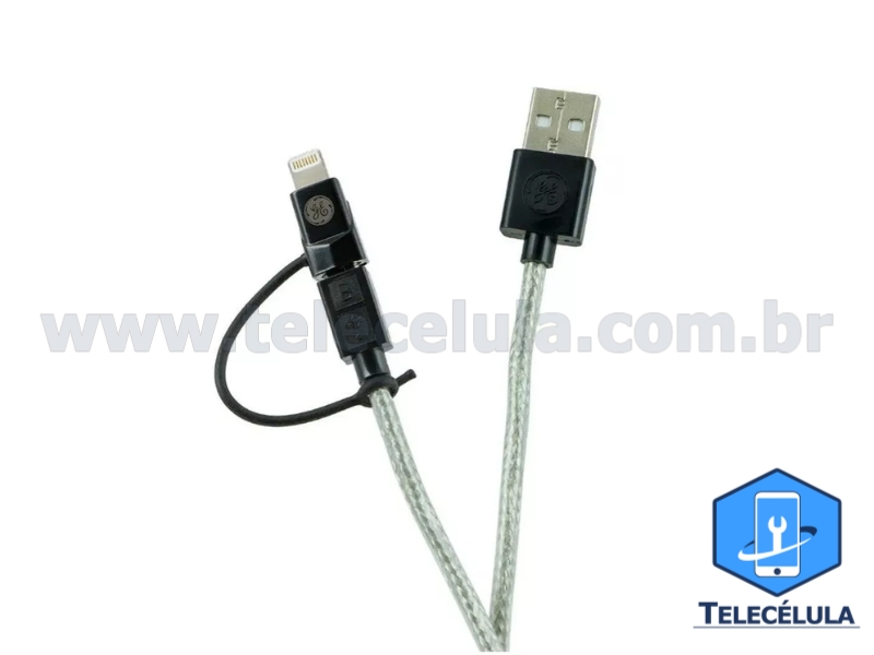 Sem Imagem - CABO 1.8 METROS MICRO USB + ADAPTADOR LIGHTNING CARGA E DADOS CERTIFICADO APPLE MARCA GE