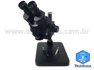 MICROSCPIO TRINOCULAR PROFISSIONAL HF7045A PRETO COM SADA CMERA