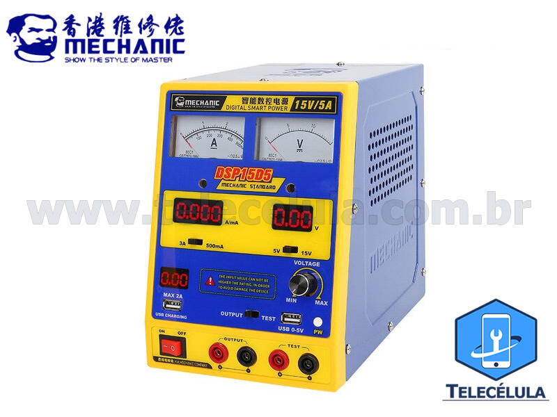 FONTE DE ALIMENTAO DIGITAL/ANALGICA MECHANIC DSP15D5 4 DGITOS AJUSTVEL 0-15V X 5.0A, AC 220V