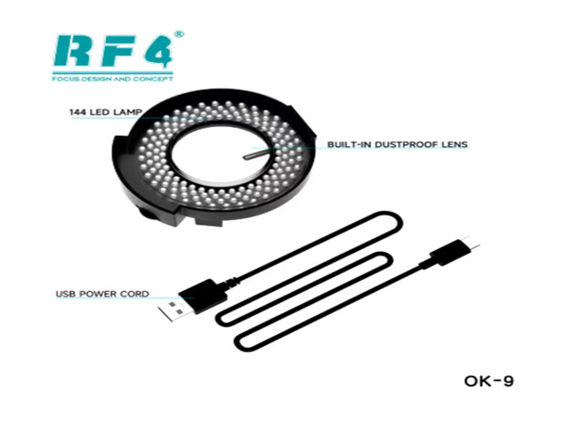 LMPADA LED PARA MICROSCPIO RF4 MODELO OK-09 ALTO BRILHO E CONTROLE DE LUMINOSIDADE 144 LEDS