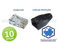 CONECTOR 8P8C RJ45 COM CAPA PROTETORA, PACOTE COM 10 PEÇAS