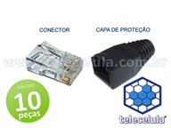 CONECTOR 8P8C RJ45 COM CAPA PROTETORA, PACOTE COM 10 PEAS